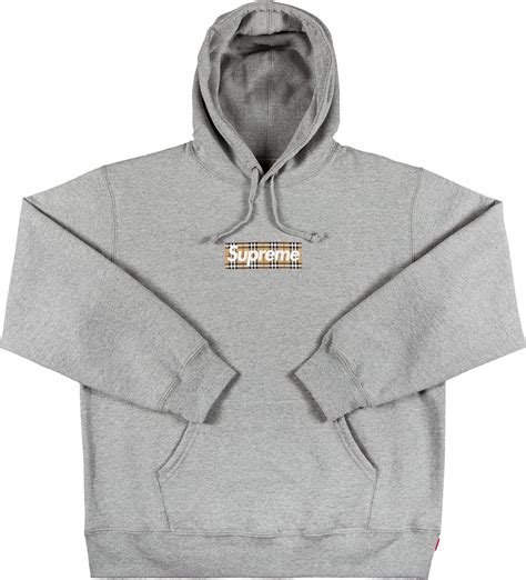 supreme burberry box logo hooded sweatshirt heather grey